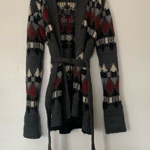 Cozy Gray and Red Patterned Women's Sweater